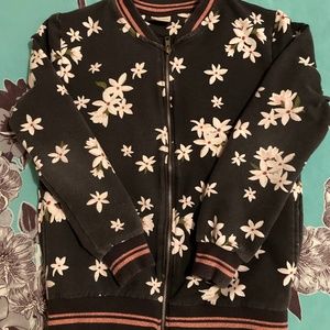 Zara Kids YMed navy and floral print zip up sweater